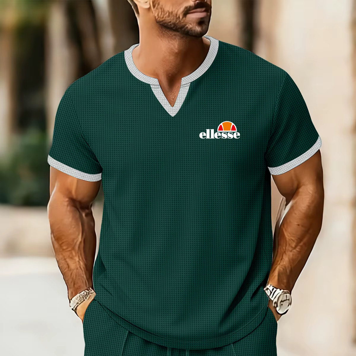 T-shirt ellesse pour homme de qualité supérieure : texture gaufrée douce pour la peau