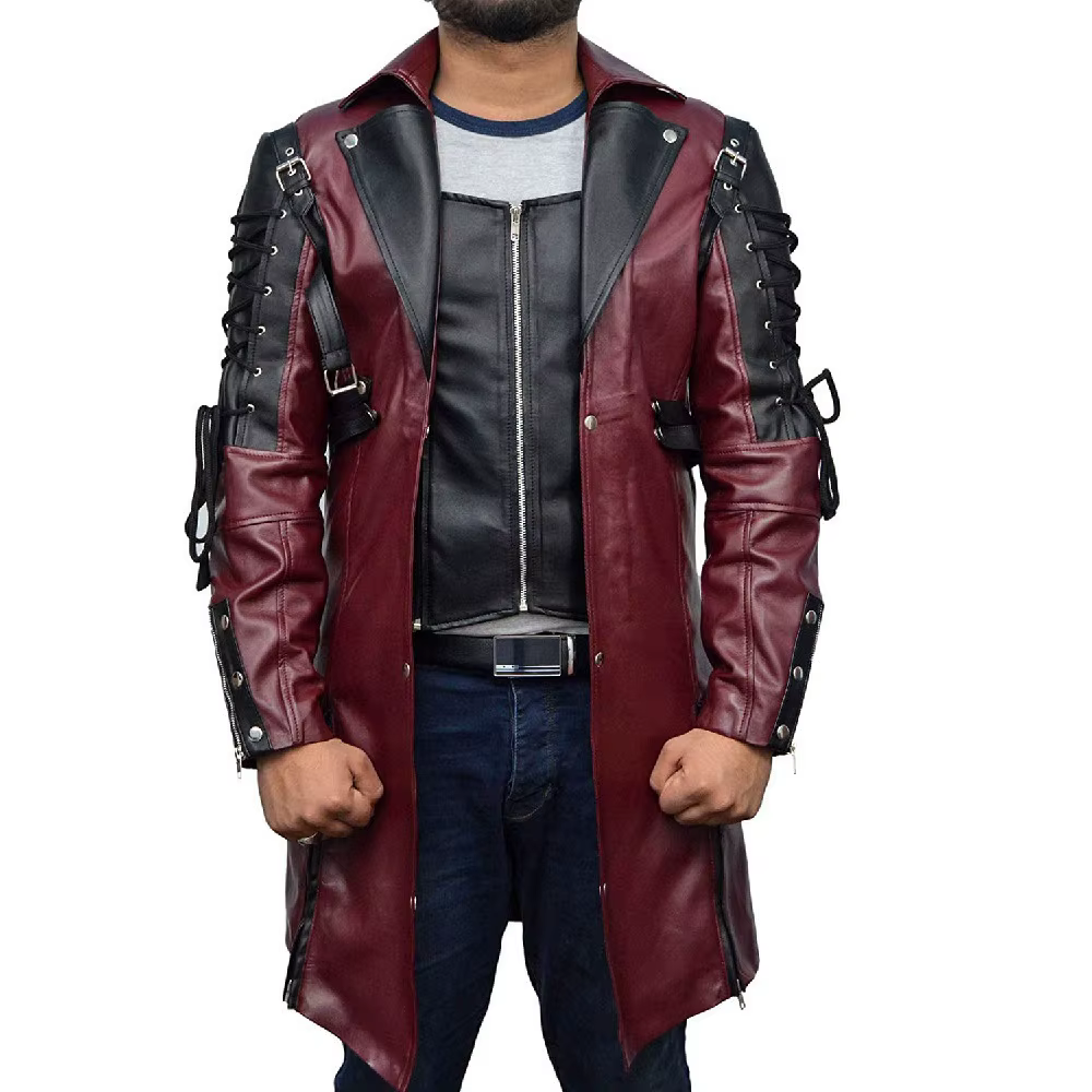 Veste longue en cuir hommes gothique Vintage