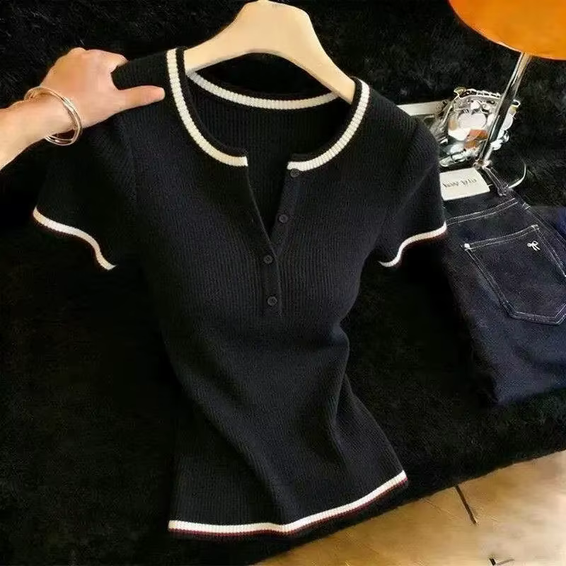 Pull en maille à manches courtes pour femme