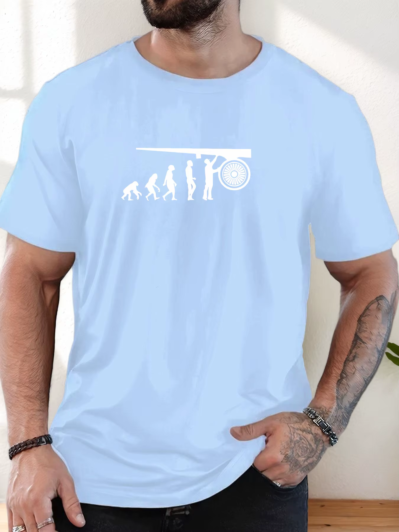 T-Shirt homme 2025 nouveauté humoristique évolution graphique gymnase haltère blanc imprimé haut élégant quotidien décontracté