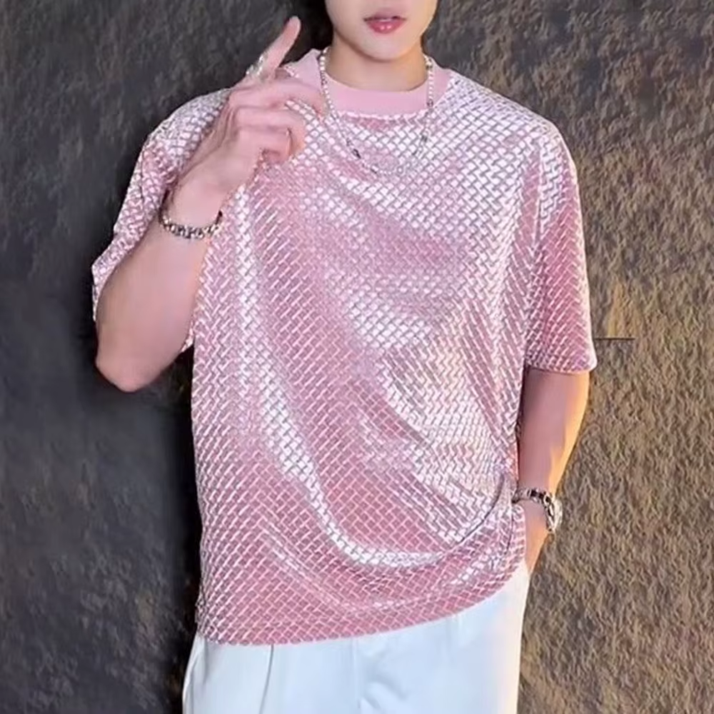 Hommes T-Shirt Plaid discothèque T-Shirt été Streetwear Niche salle de bal scène Performance haut à manches courtes vêtements pour hommes 2025 nouveau