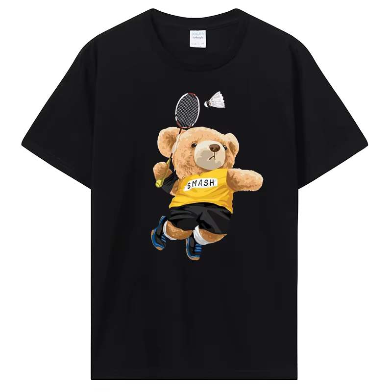 T-shirt imprimé ours en peluche à manches courtes pour hommes et femmes