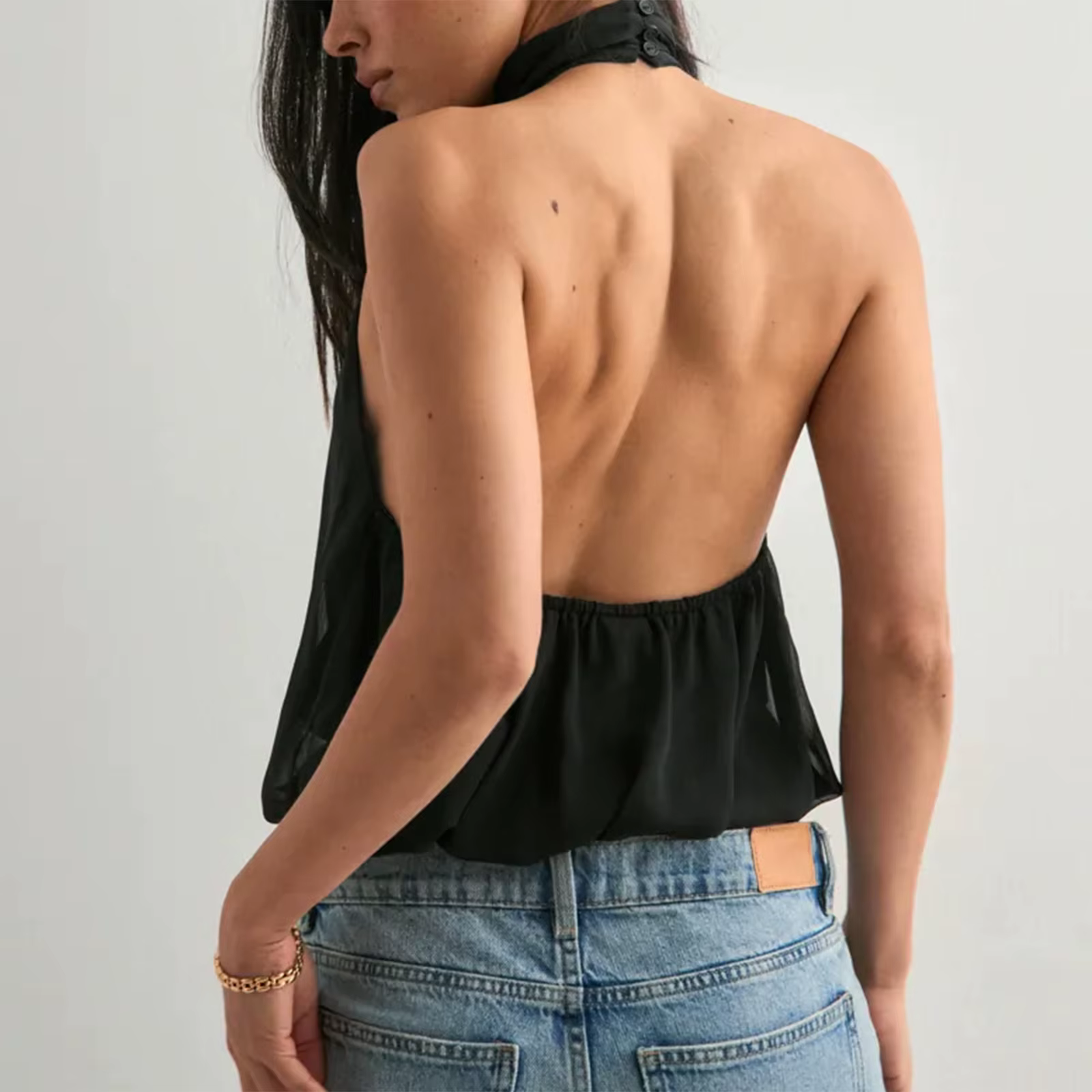 Haut court plissé à bretelles pour femme