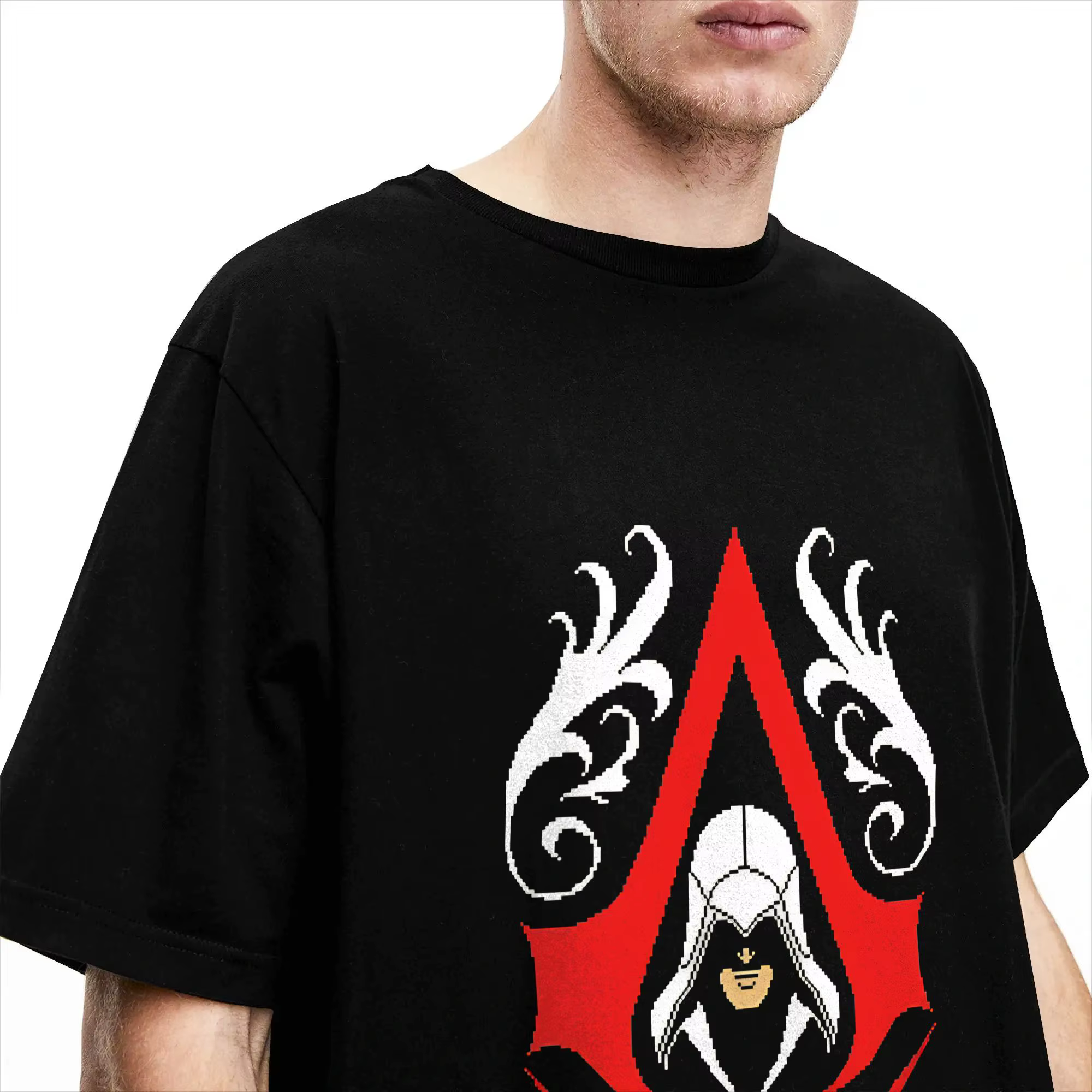 Assassins Creed Pixels T-Shirt d'été décontracté en pur coton