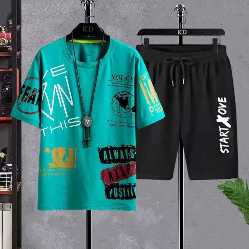 Ensembles de survêtements décontractés d'été pour hommes : T-shirt à manches courtes + Short