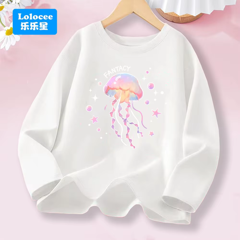 T-shirt à manches longues pour filles, avec méduse de rêve et Design «FANTACY», hauts en coton pour enfants, vêtements quotidiens, printemps et automne