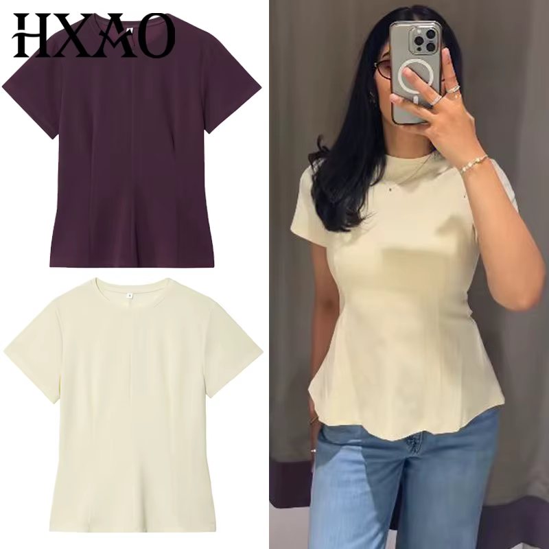 HXAO t-shirt femme jaune violet haut femmes été 2025 décontracté hauts à manches courtes col rond coupe ajustée
