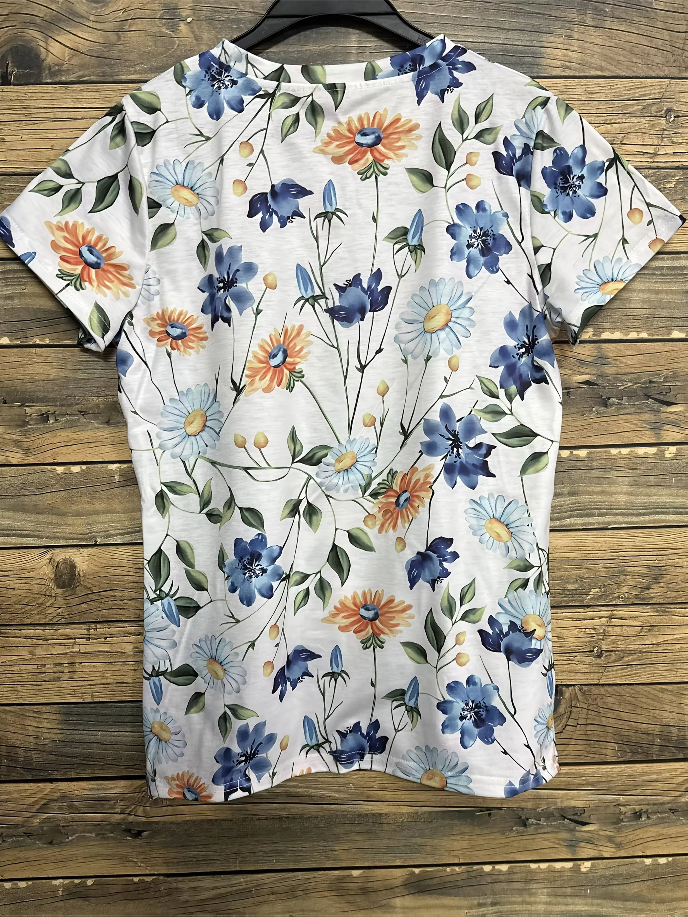 T-shirt pour femme - Motif floral bleu et jaune