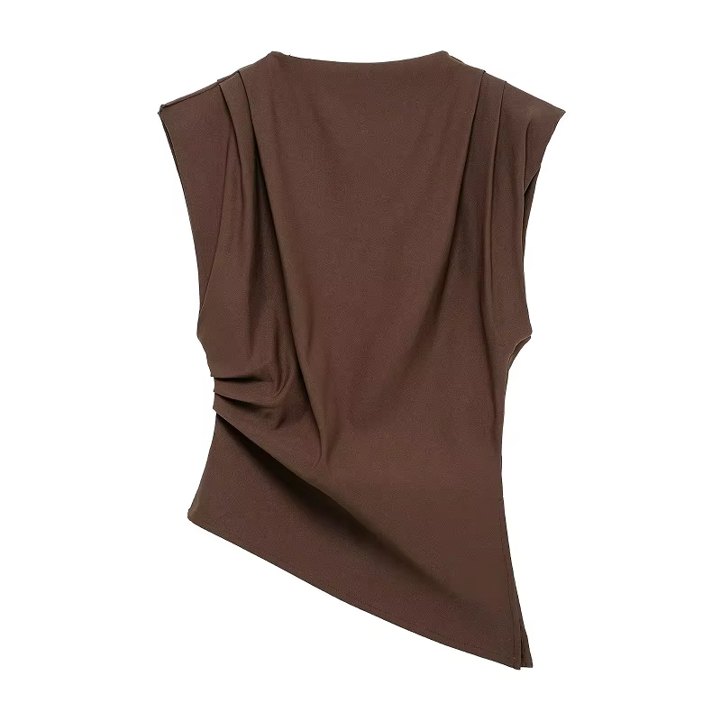 MUJER débardeur asymétrique femme froncé hauts sans manche pour femmes col haut