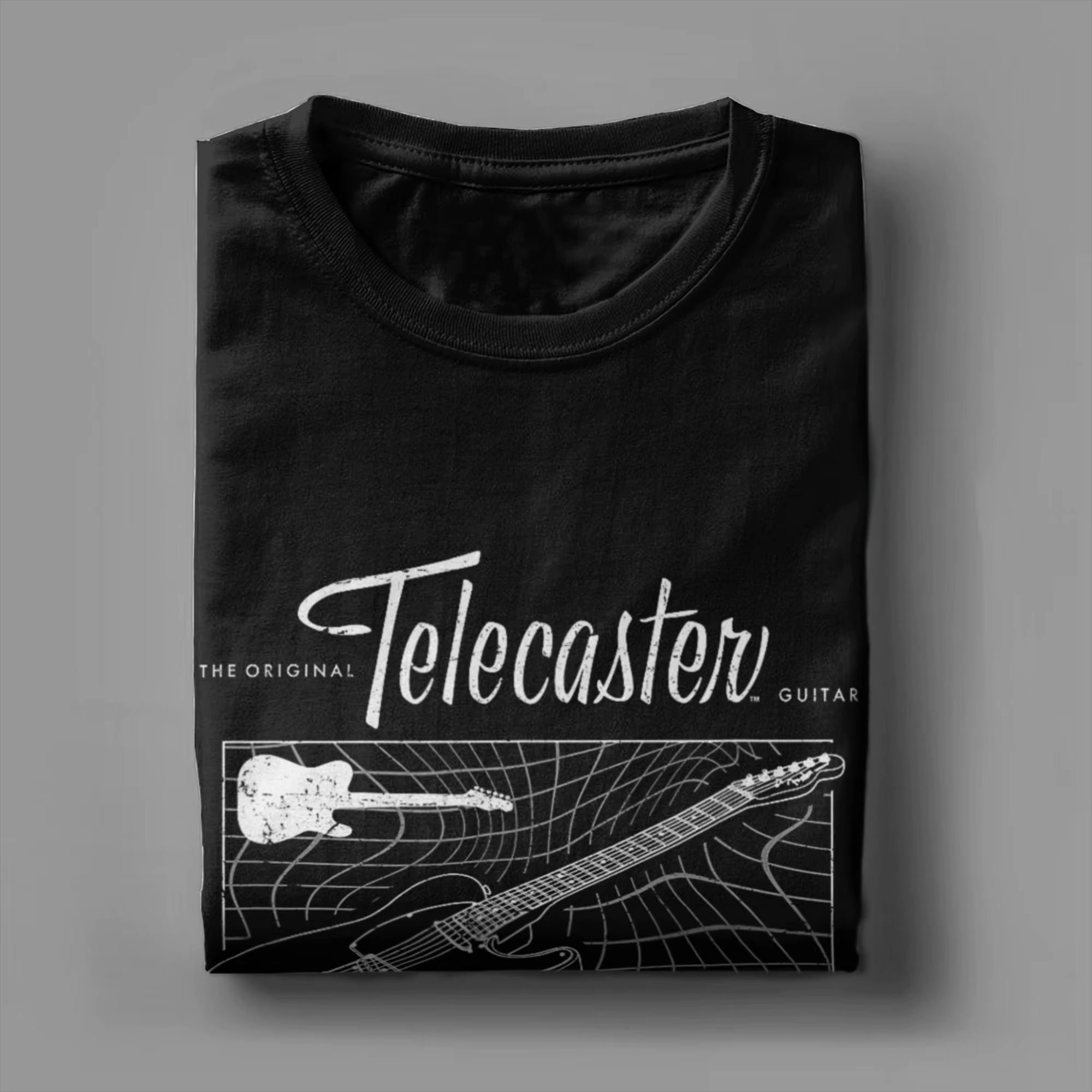 T-Shirt à manches courtes pour hommes, 100% coton, avec schéma de guitare Fender The Original Telecaster, vêtements