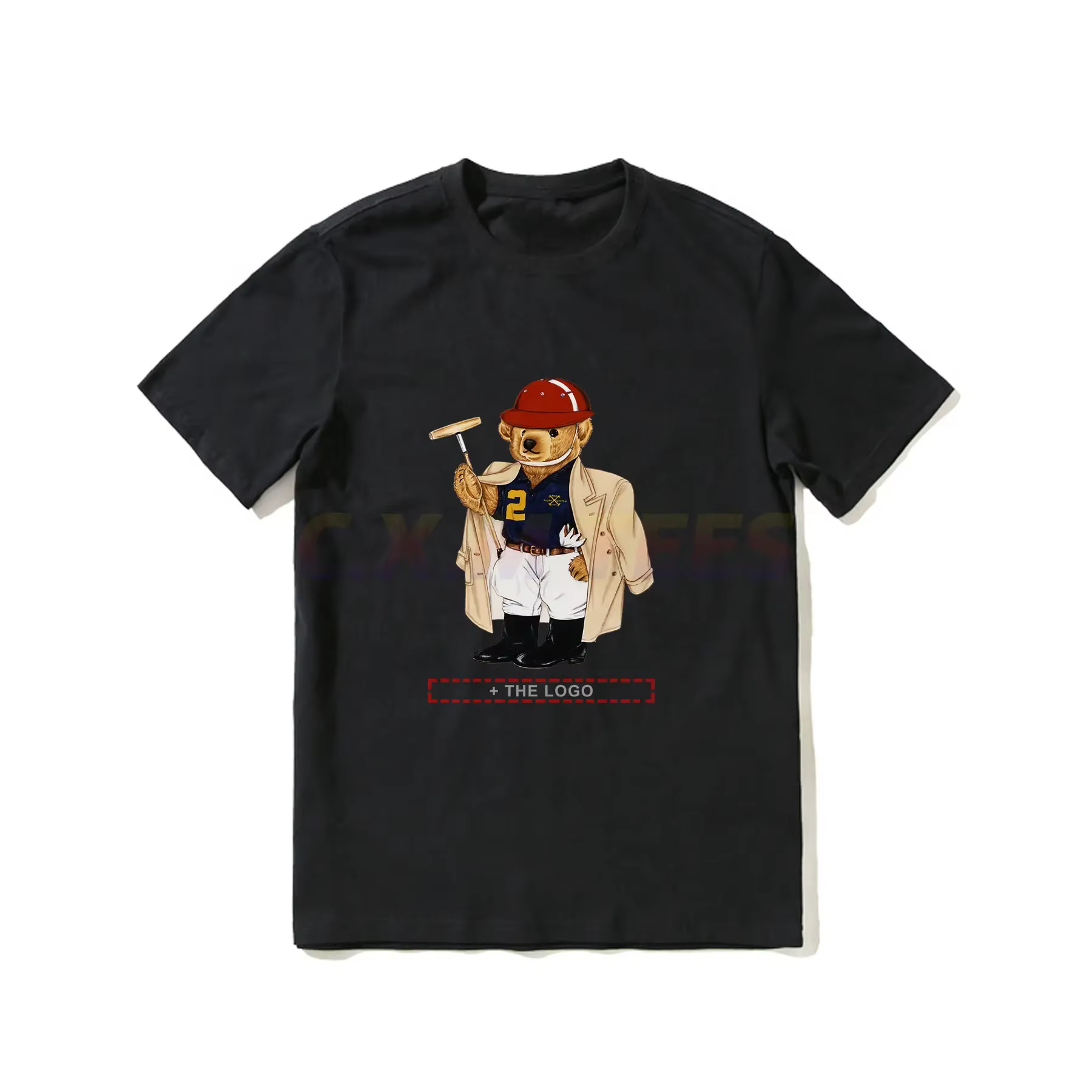 T-shirt Homme Noir à Manches Courtes 100% Coton Motif Ours Ralphs Cartoon