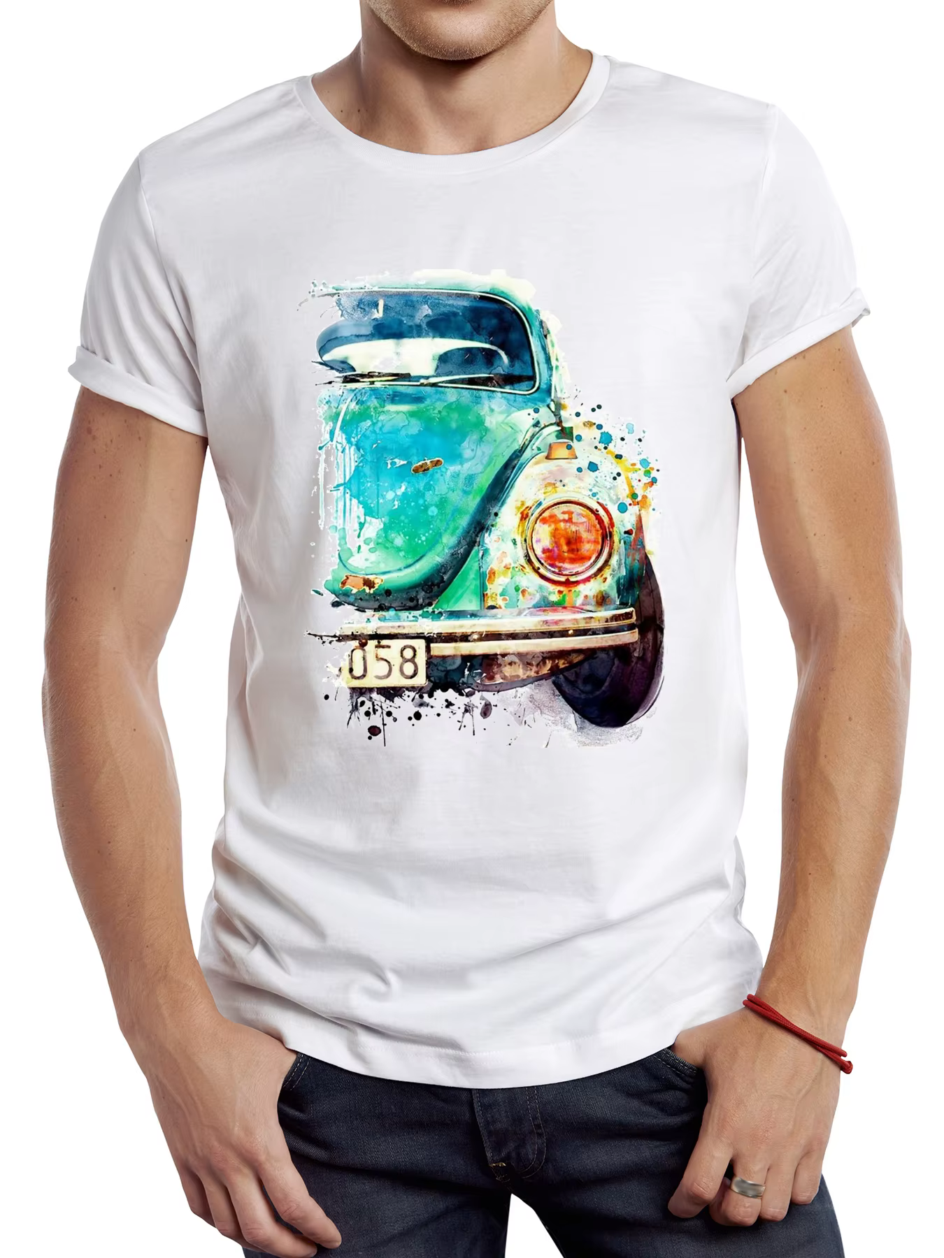 TEEHUB Vintage voiture aquarelle imprimé hommes t-shirt graphique rétro dessin Sport