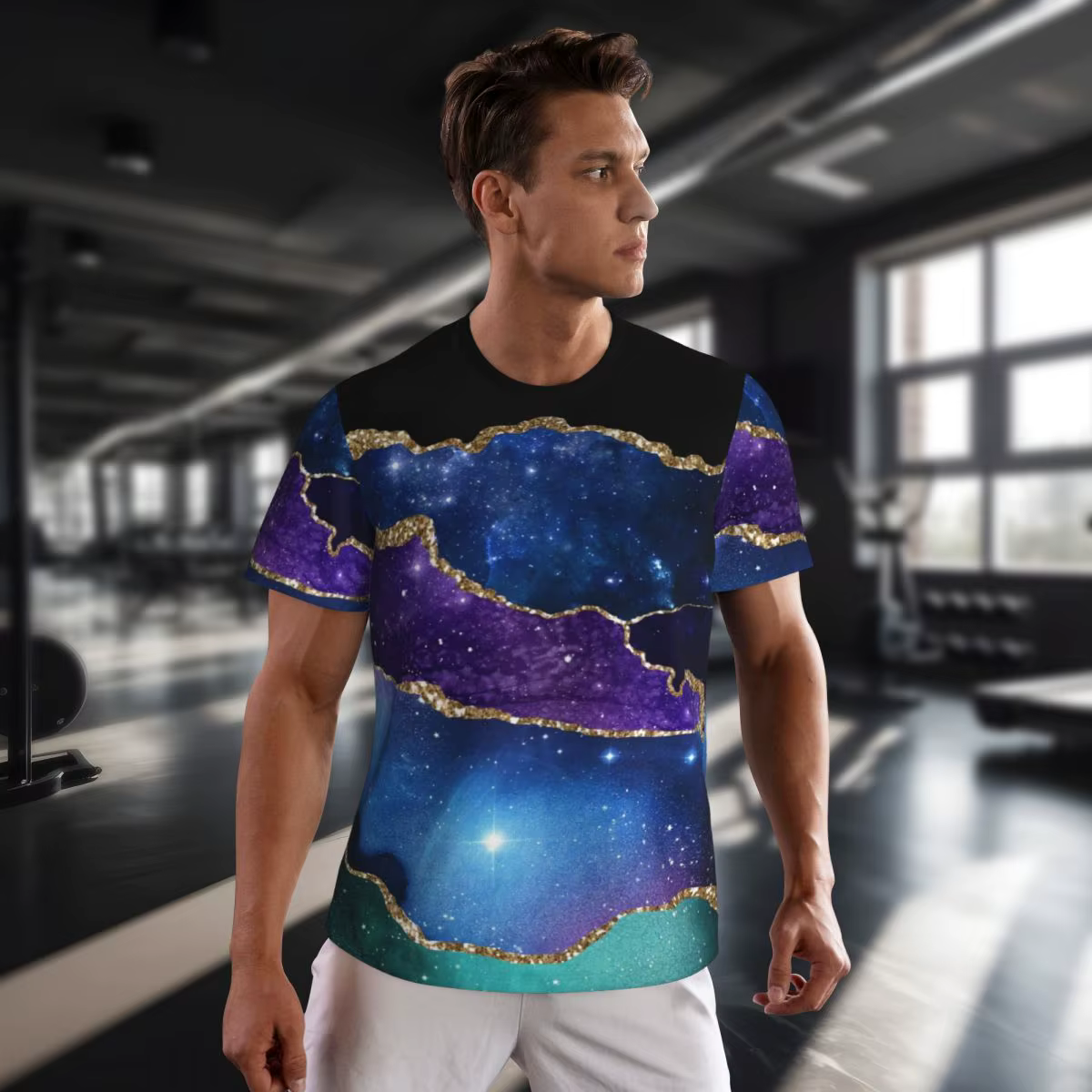 T-shirt imprimé marbre à paillettes dorées pour couple