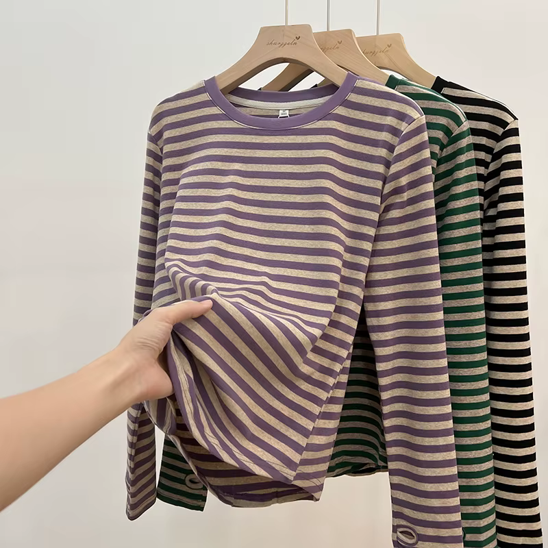 Chemise rayée d'allaitement à col rond pour femme