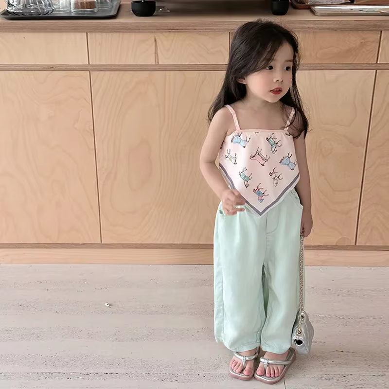 T-shirt avec écharpe de dessin animé rose pour filles