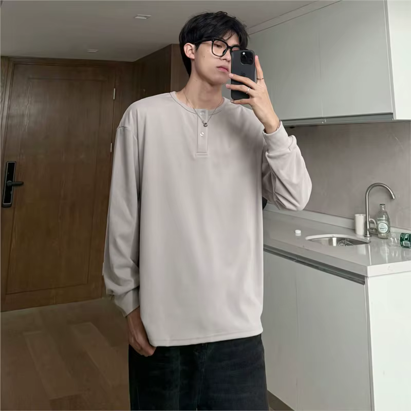 T-shirt à manches longues col Henry pour hommes
