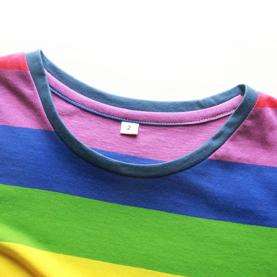 T-Shirt arc-en-ciel à rayures pour femme hauts haut à manches courtes