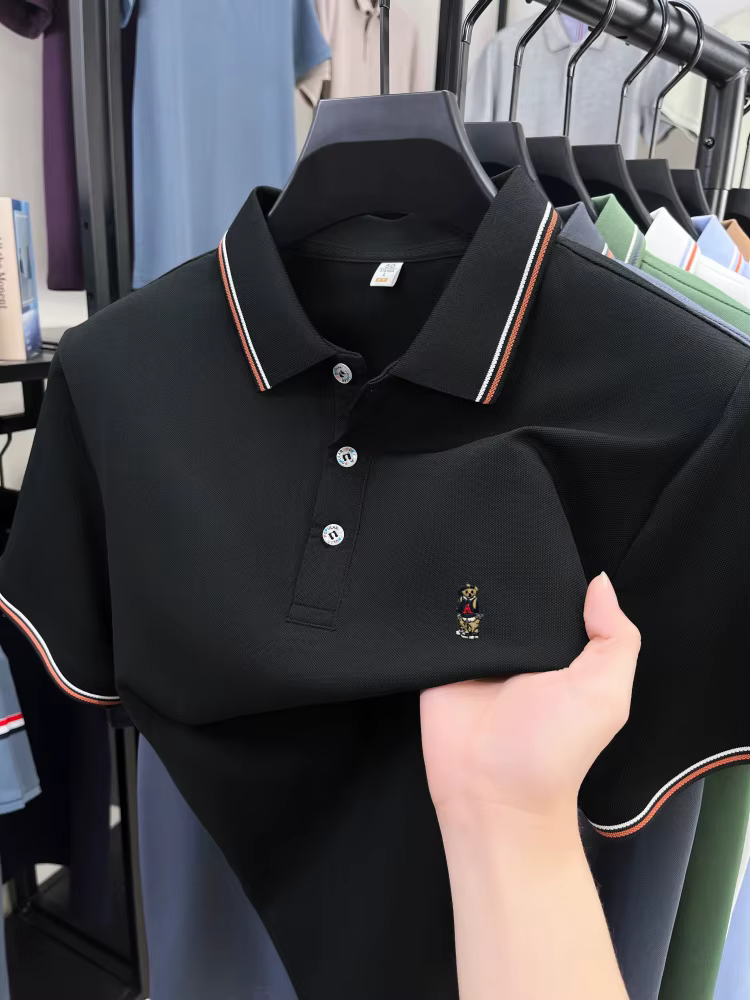 Marques de luxe été manches courtes polo chemise mode nouvelle exquise dessin animé ours broderie hommes décontracté confort respirant T-shirt