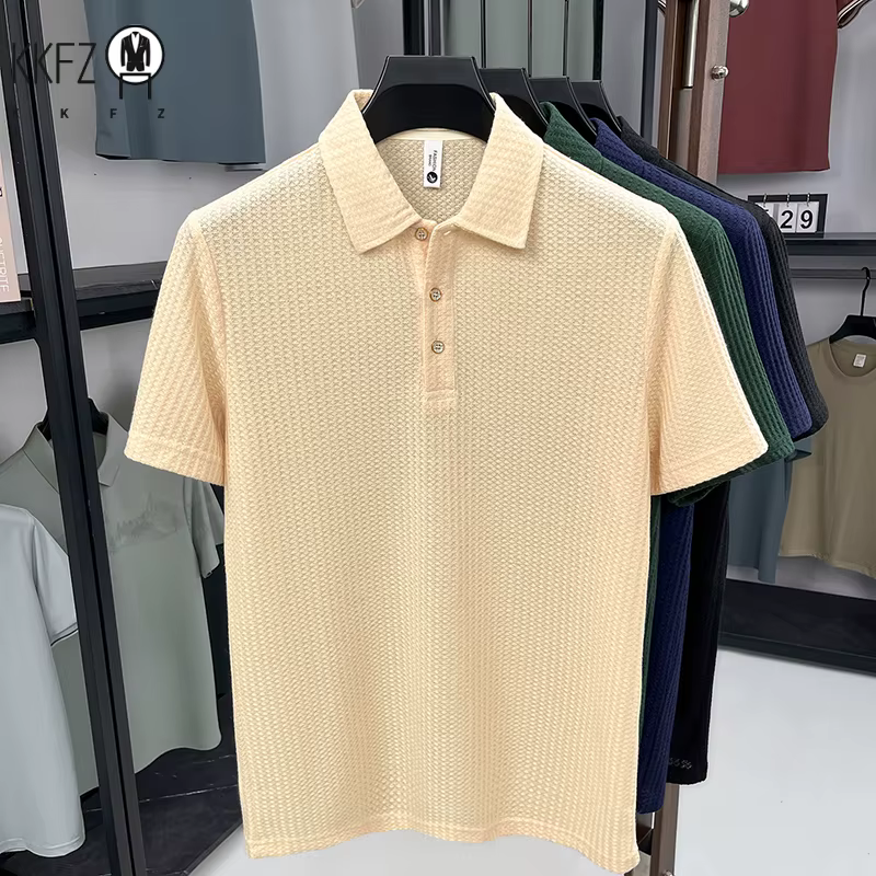 Polo en maille nid d'abeille minimaliste pour homme