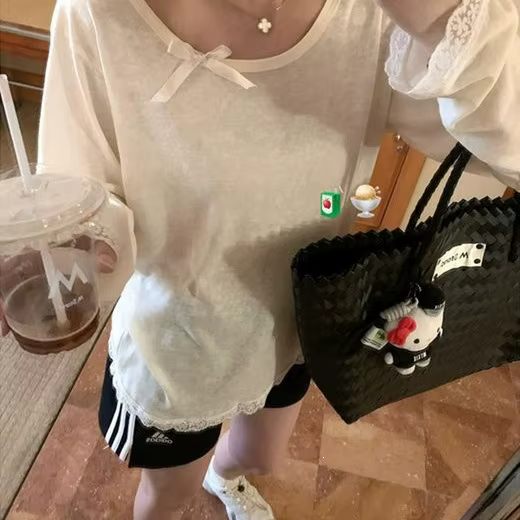 T-shirt à manches longues avec dentelle pour femme