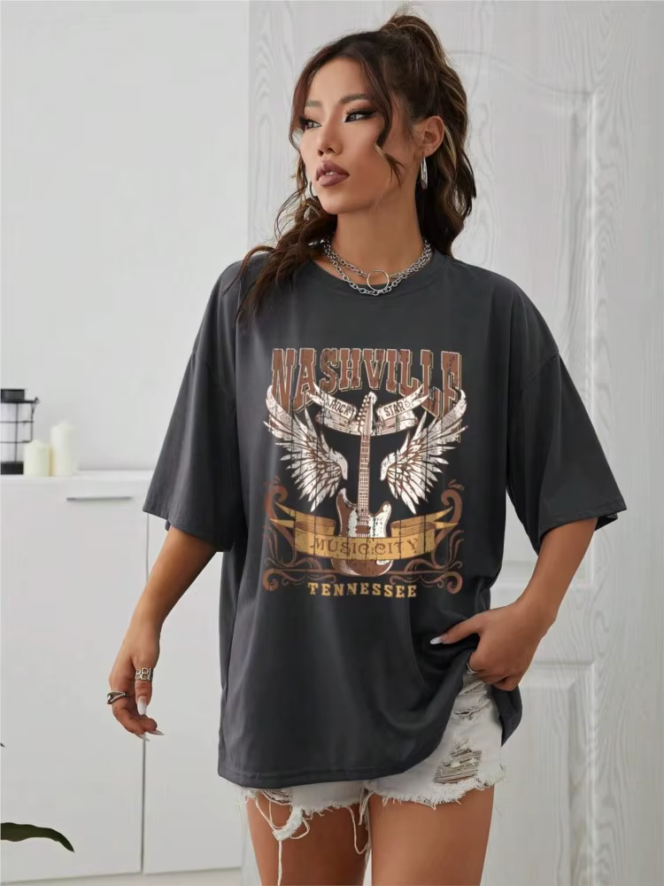 Femme coton T-Shirts Nashville musique ville Tennessee imprime T-Shirts mode femme à manches courtes vêtements confortable hauts de rue