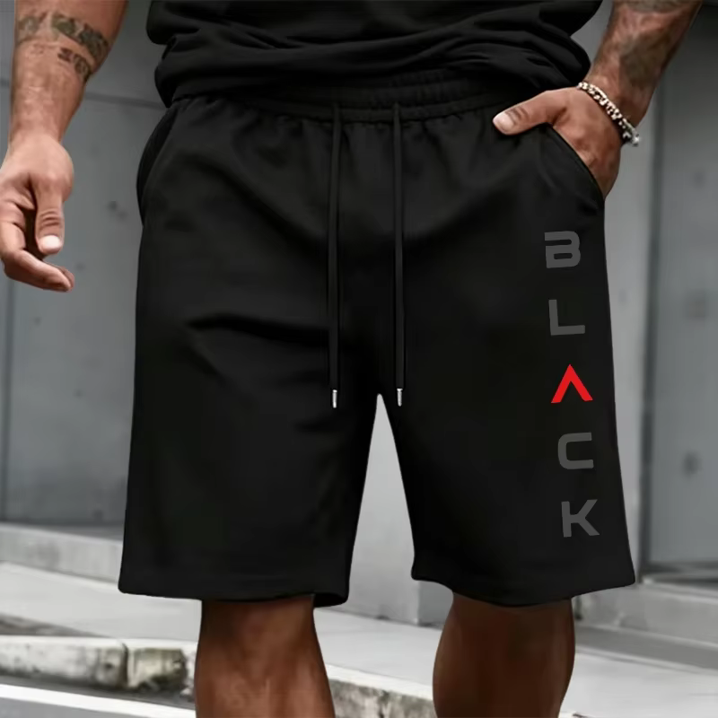 Ensemble T-shirt et short imprimé lettres noires pour homme – Tenue décontractée sportive d'été à manches courtes – Mode urbaine Streetwear