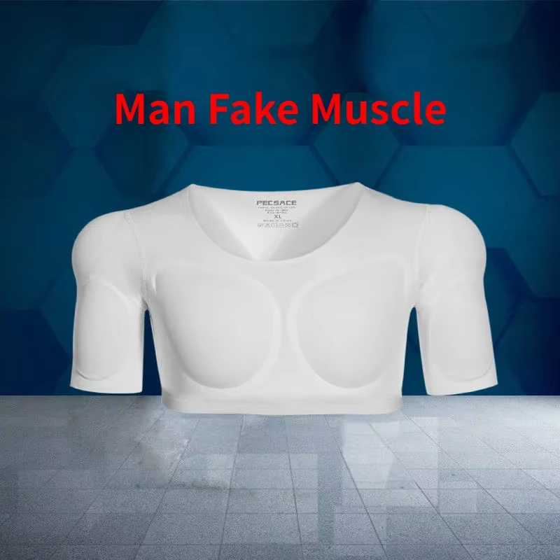 3D faux Muscle T-Shirt homme Cosplay bras poitrine sous-vêtements fête corps Shaper Invisible coussin Abdominal haut
