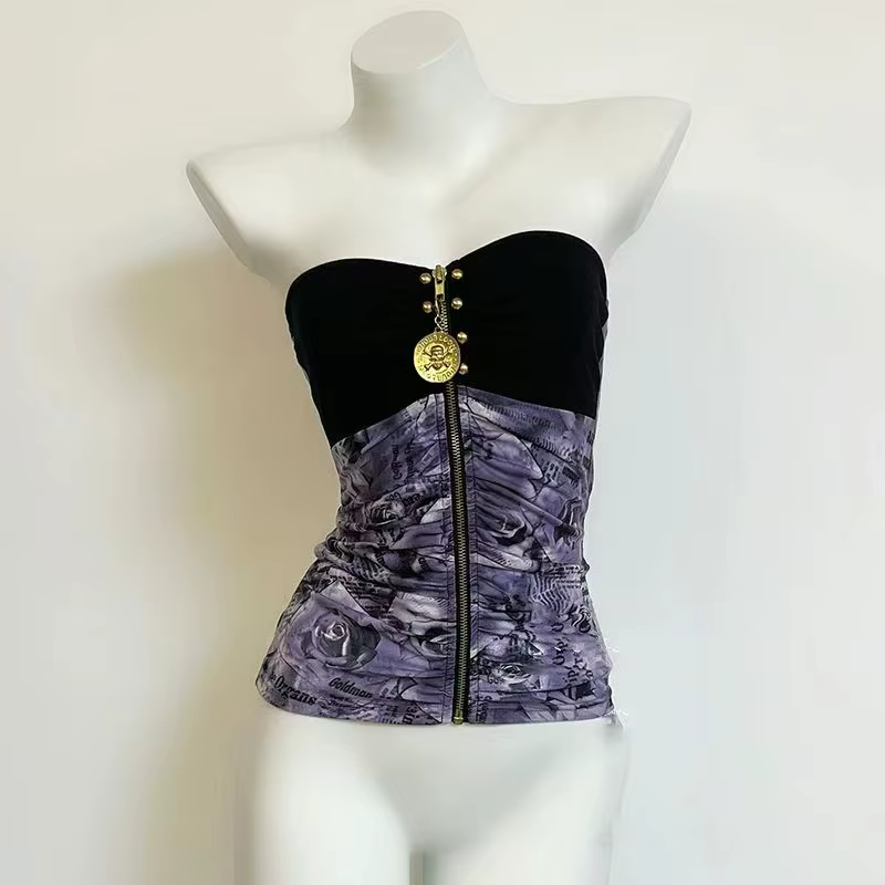 Rétro Hottie Slim bretelles gilets sous-culture américaine léopard couture débardeurs Punk Harajuku fermeture éclair conception femmes Sexy gilet