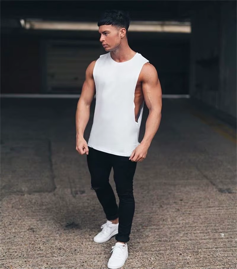 Chemise de sport en coton pour hommes, haut de sport, vêtements de fitness d'été, chemise d'entraînement, chemise longue pour hommes, Hip Hop