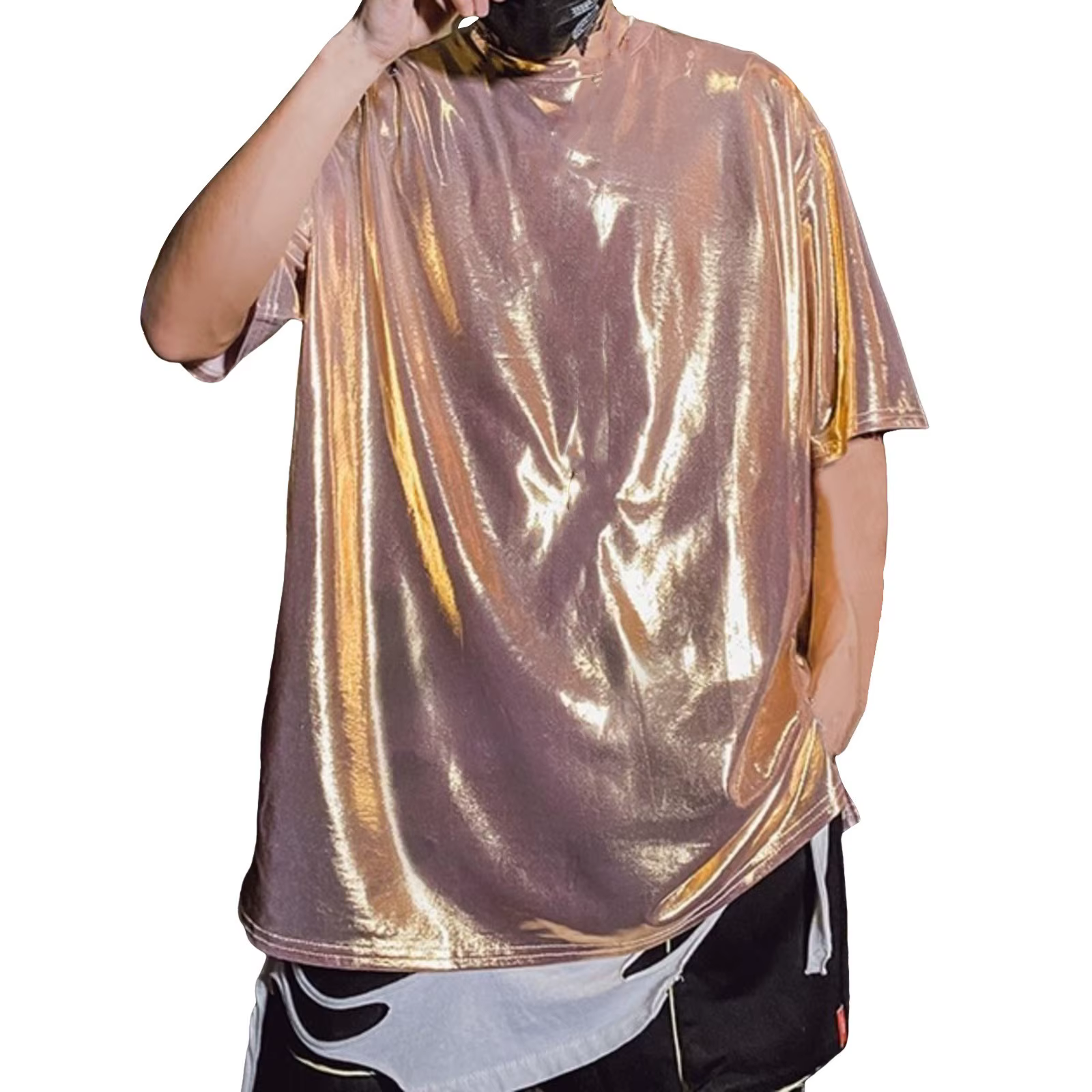 Été hommes brillant t-shirts or à manches courtes col rond T-Shirt