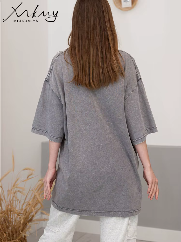 T-shirt surdimensionné en coton délavé pour femme
