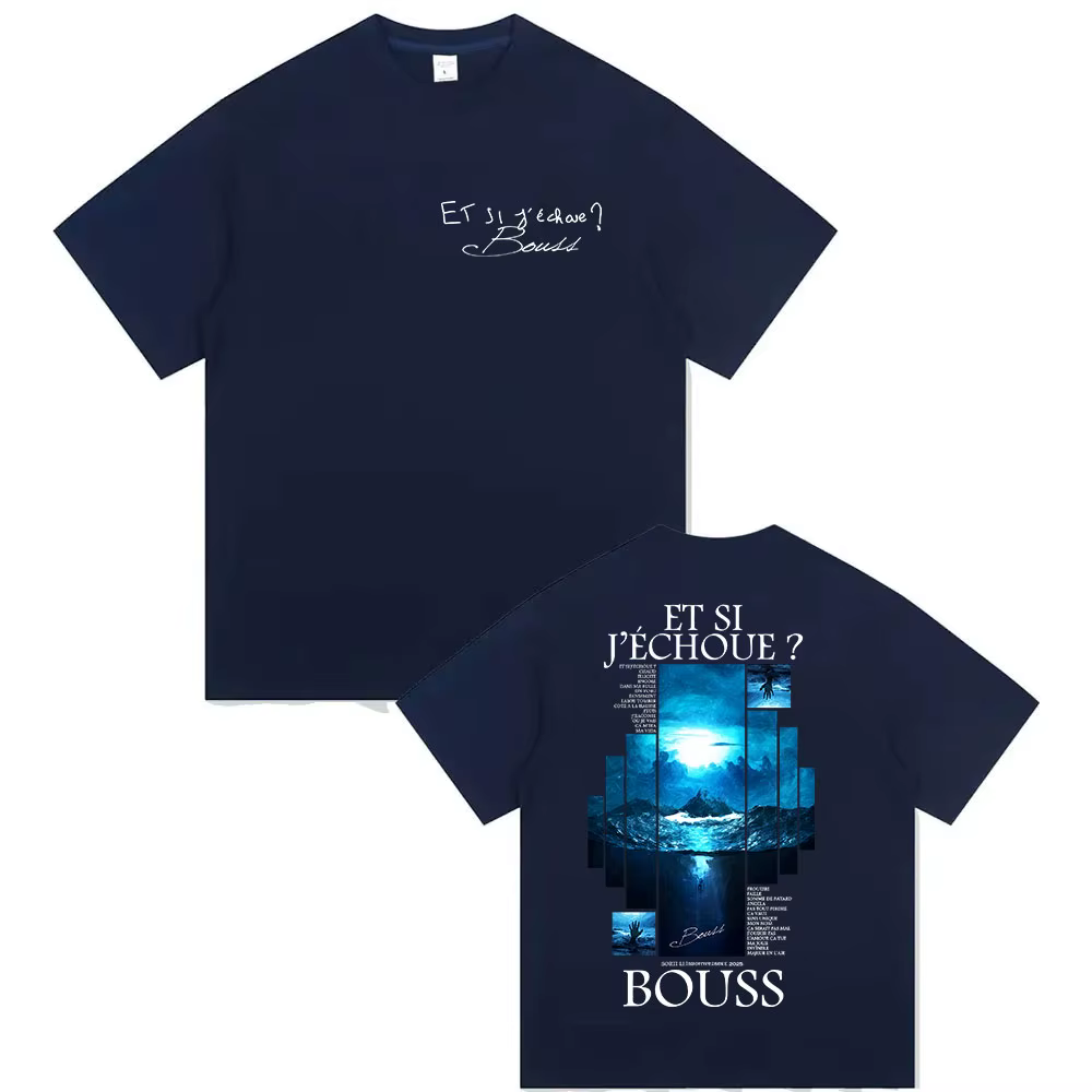 Rappeur BOUSS ET SI J'ECHOUE? Tour 2025 t-shirt graphique hommes rétro Hip Hop manches courtes T-shirts pur coton