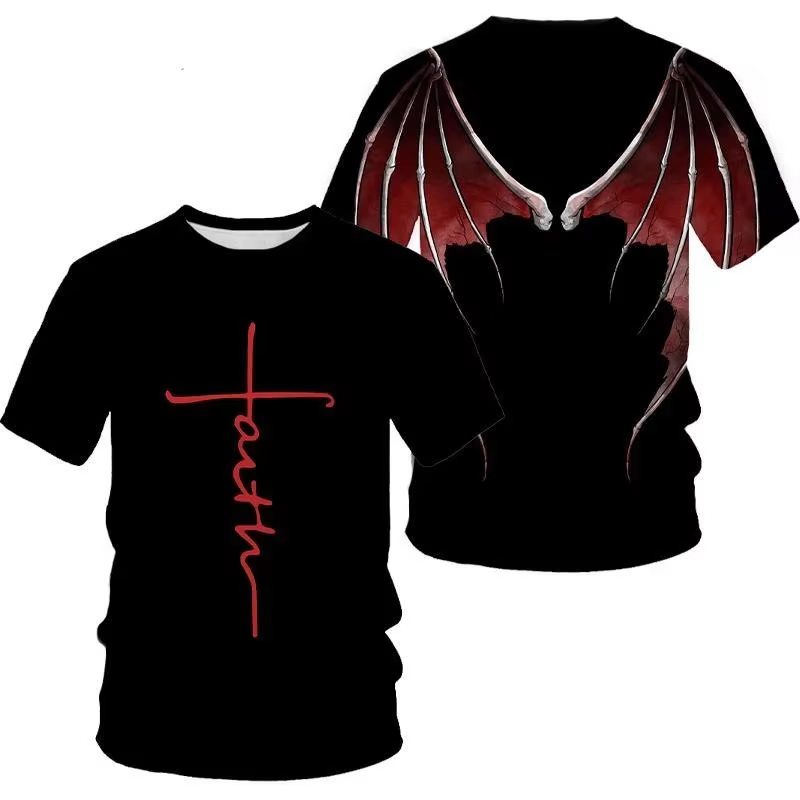 Ailes d'ange croix 3D imprimé t-shirt hommes femmes mode Cool et amusant à manches courtes