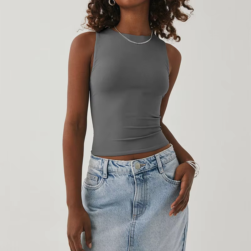 Sleeveless Tight Bottomed Shirt With Round Neck Racerback Top