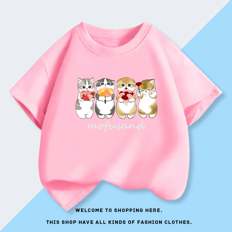 T-shirt à manches courtes confortable en coton avec imprimé de dessin animé de chat Mofusand, nouvelle mode d'été