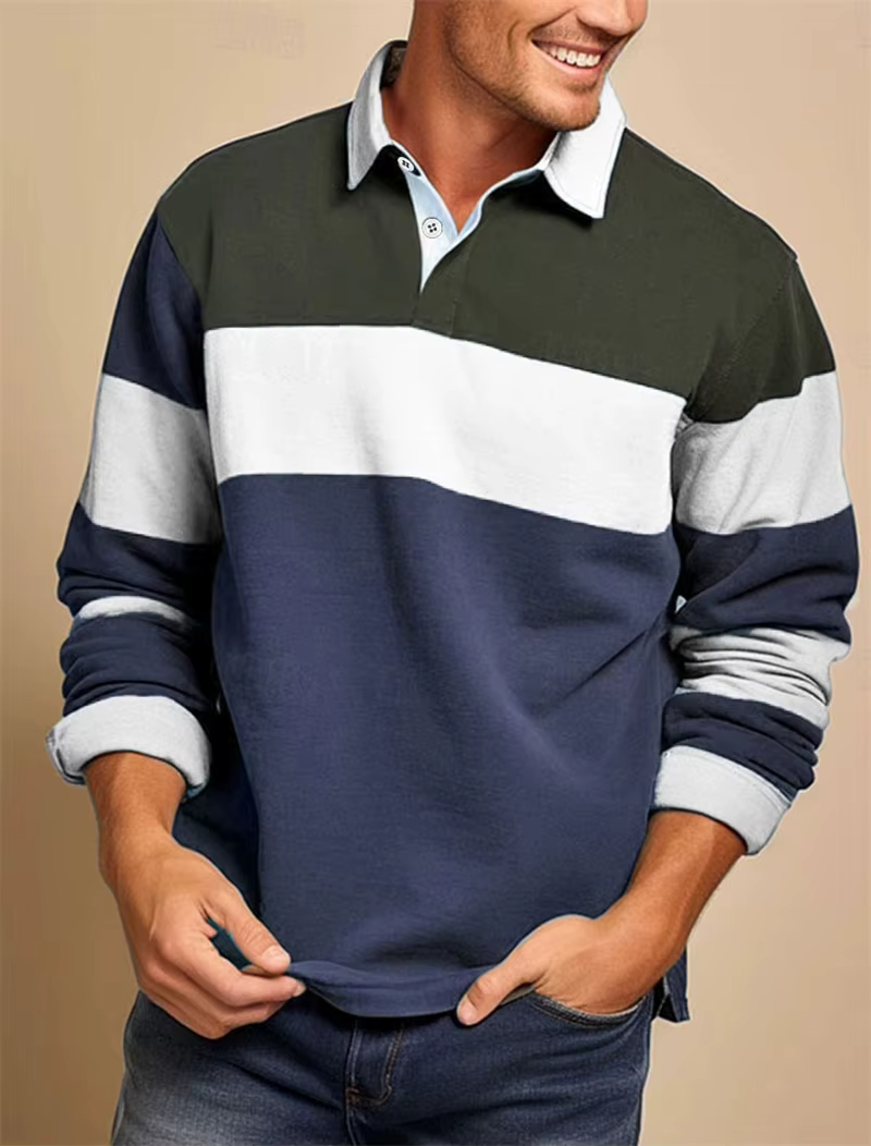 Polos à manches longues à rayures simples pour hommes