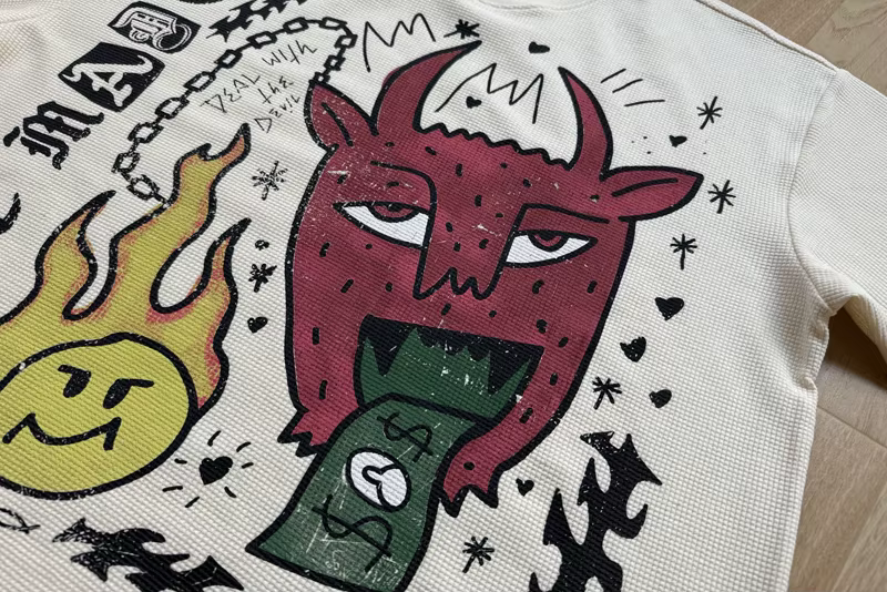 T-shirt décontracté à manches courtes imprimé dessin animé gaufré