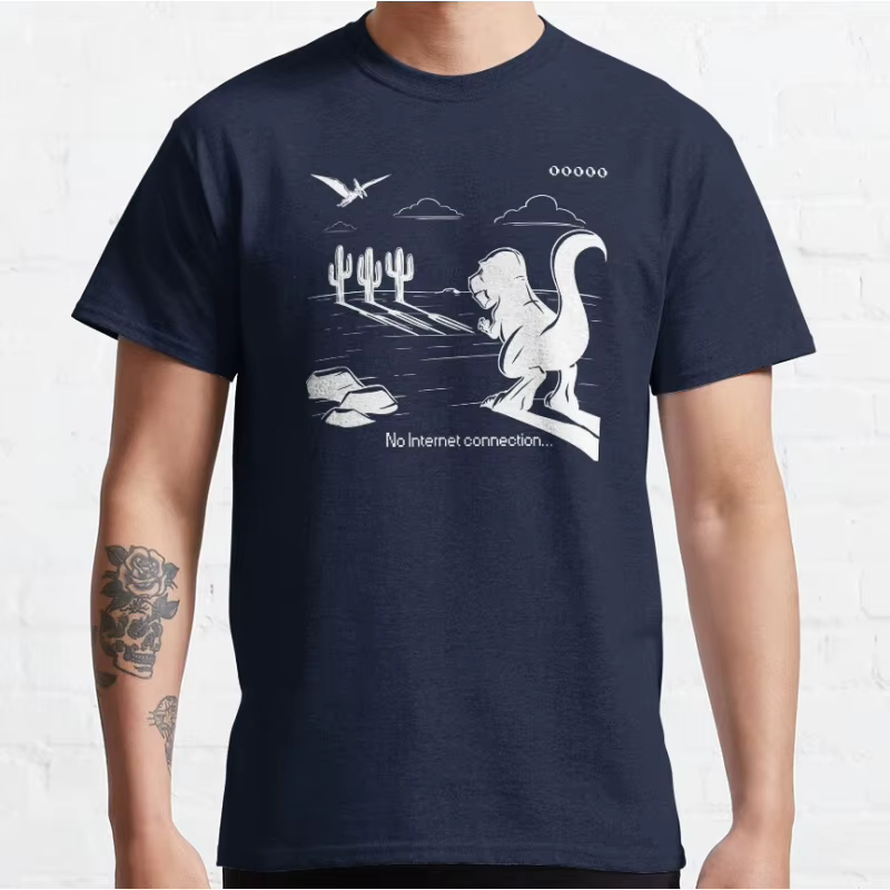 Exécution T-Rex! Drôle 404 cadeau hors ligne 90s dessin animé pixel jeu vidéo dinosaure T-shirt pour hommes grande taille hauts pour adultes S-6xl