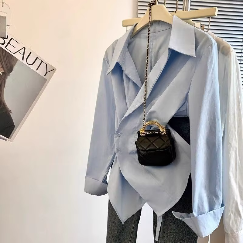 Chemisier Polo Femme Manches Longues 2026 – Tunique Blanche Élégante et Basique – Haut de Créateur Irrégulier Tendance pour le Travail