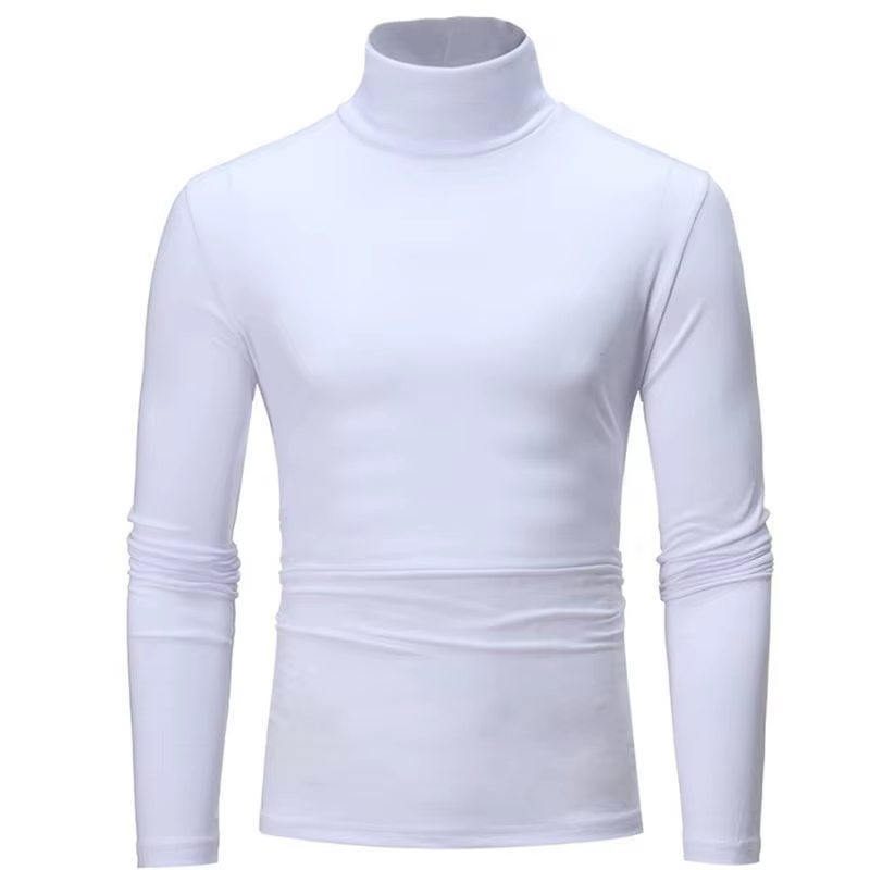 Nouvelle mode Base t-shirt hommes coupe ajustée Polyester col haut pull col roulé