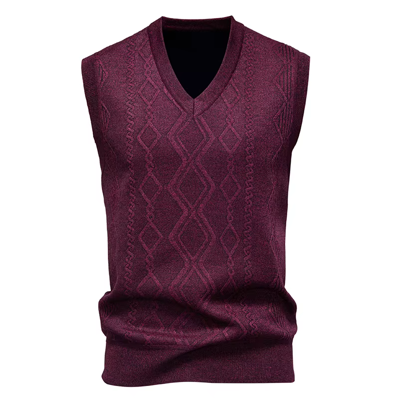 Pull sans manches à col en V pour homme, pull tricoté sans manches à col en V
