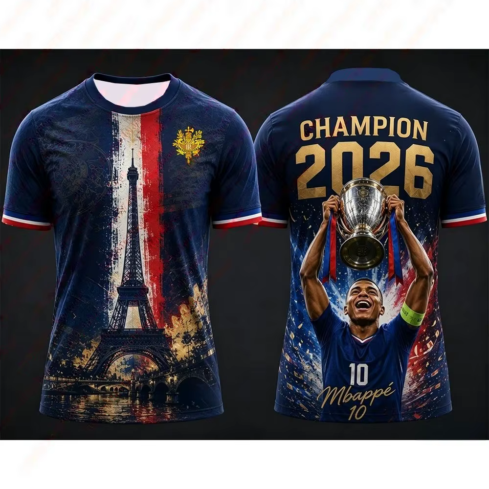 Maillot Concept Créatif Événements de Football France 2026 – Maillot Décontracté d'Été Conçu pour Usage Individuel – T-shirt Champion Imprimé en 3D