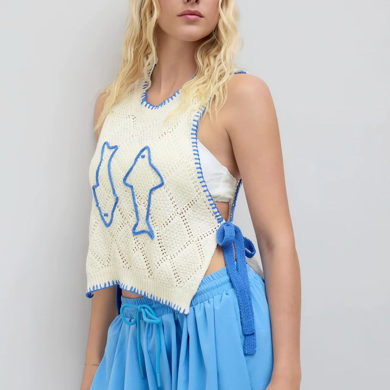 Femmes mignon graphique pull gilet Y2K léger sans manches tricot gilet hauts côtelé Crochet pull pull débardeur