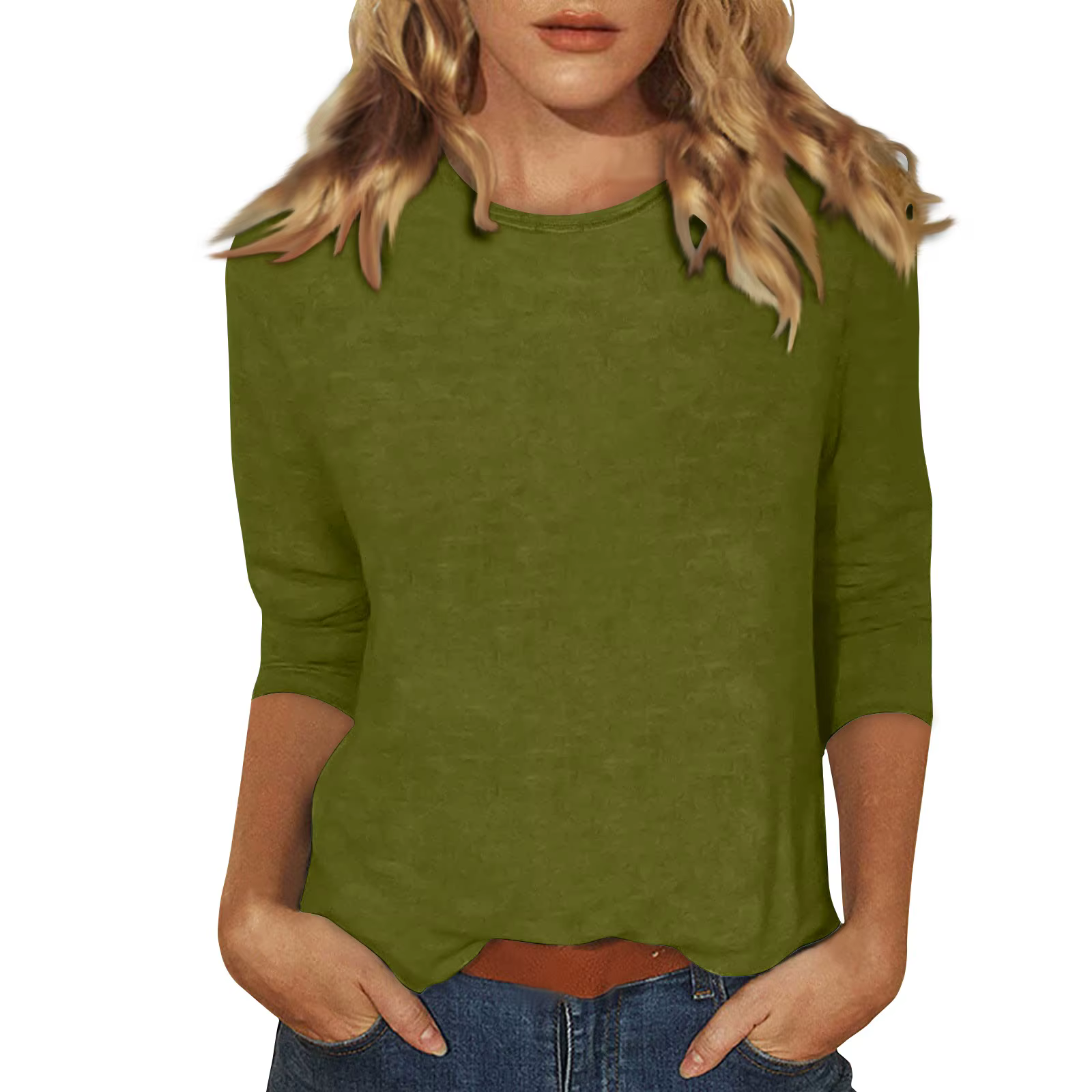 T-shirt Manches 3/4 Col Ras du Cou pour Femme