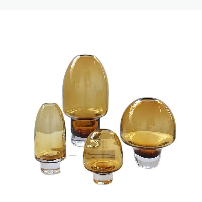Vase en verre transparent couleur ambre, pots ronds pour fleurs, décoration de table, arrangement floral, vases floraux, décoration esthétique de la pièce