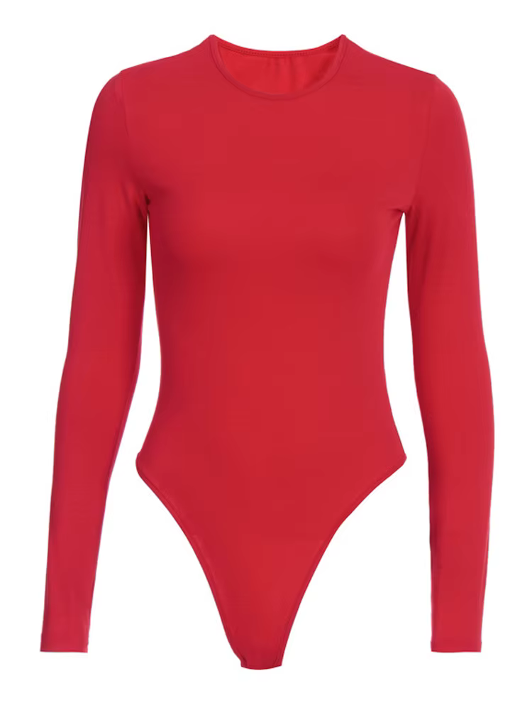 Body Top à manches longues et col rond pour femme