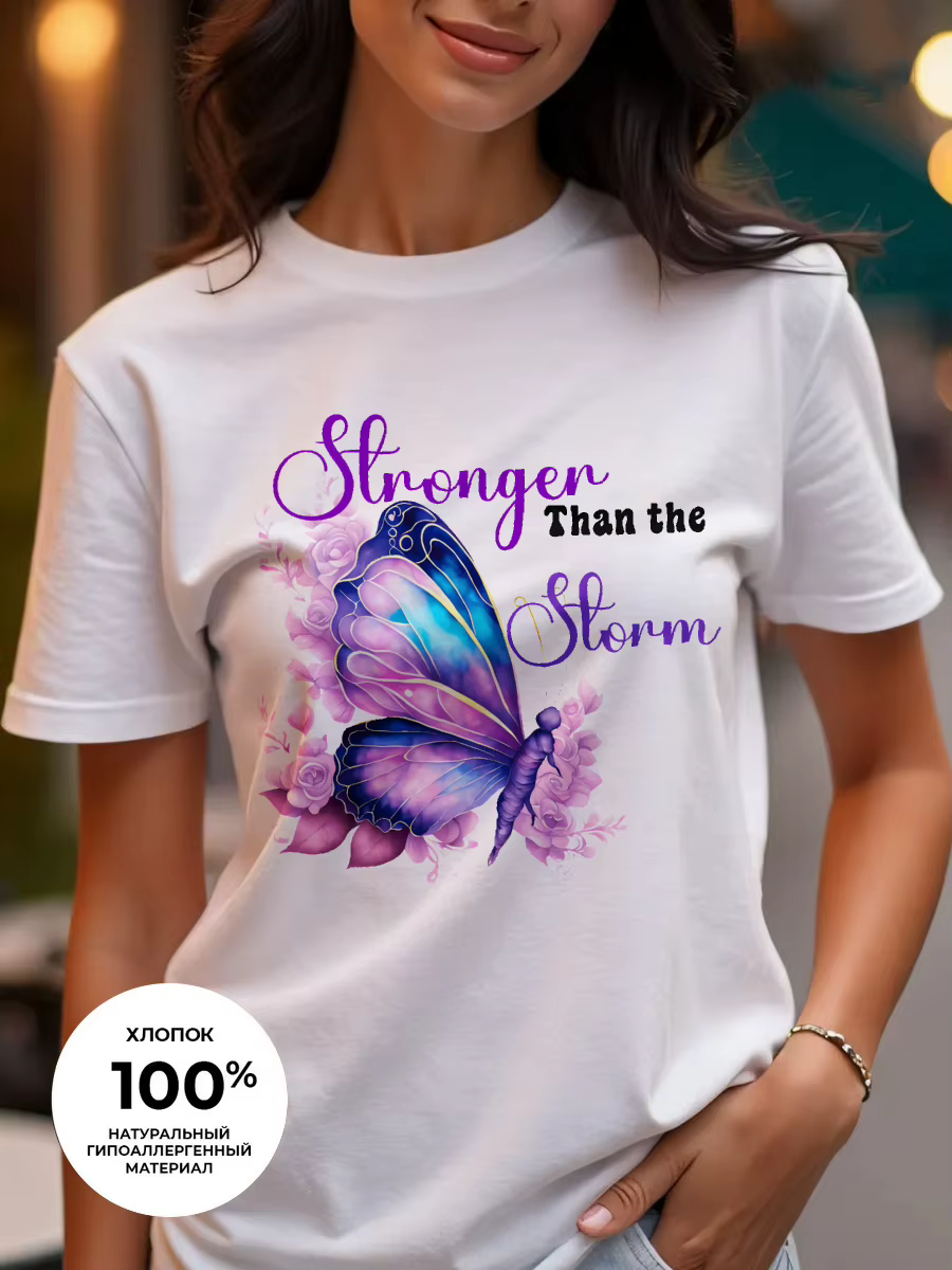 T-shirt pour femme à imprimé papillon - Col rond
