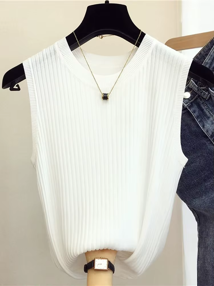 Zjais été printemps débardeurs femmes sans manches tricoté T-Shirts femme élastique mince gilets décontractés culture hauts Camis pull chemises