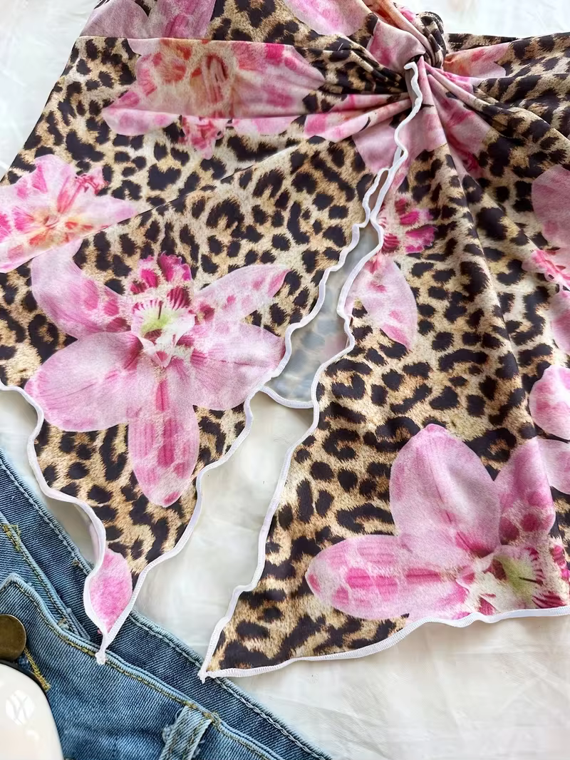 Top court, débardeur de fête pour femme avec motif floral rouge