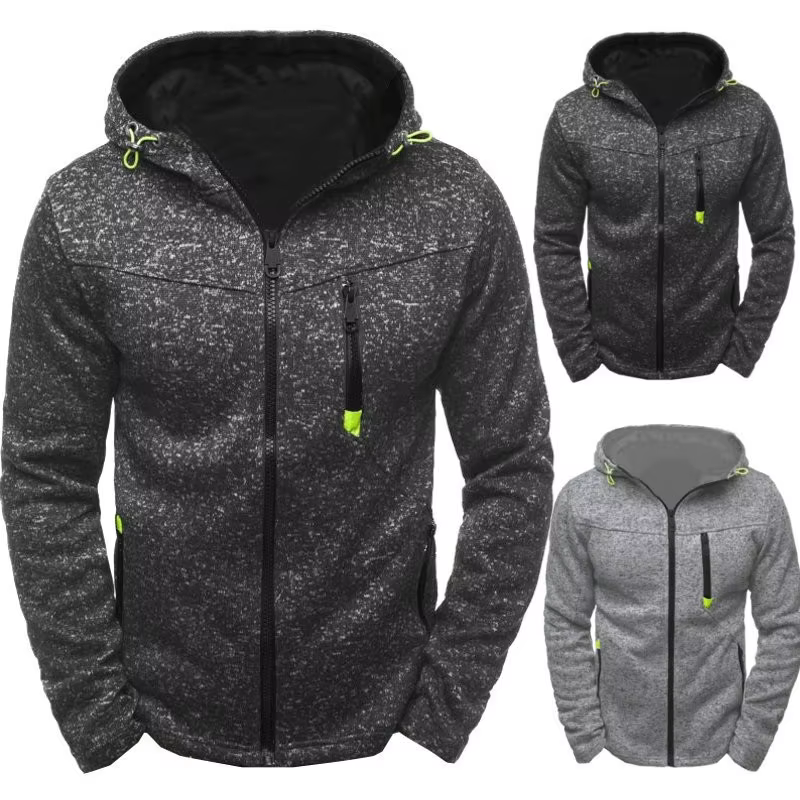 Sweat à capuche pour hommes avec poches latérales à glissière mince laine couleur unie survêtement décontracté